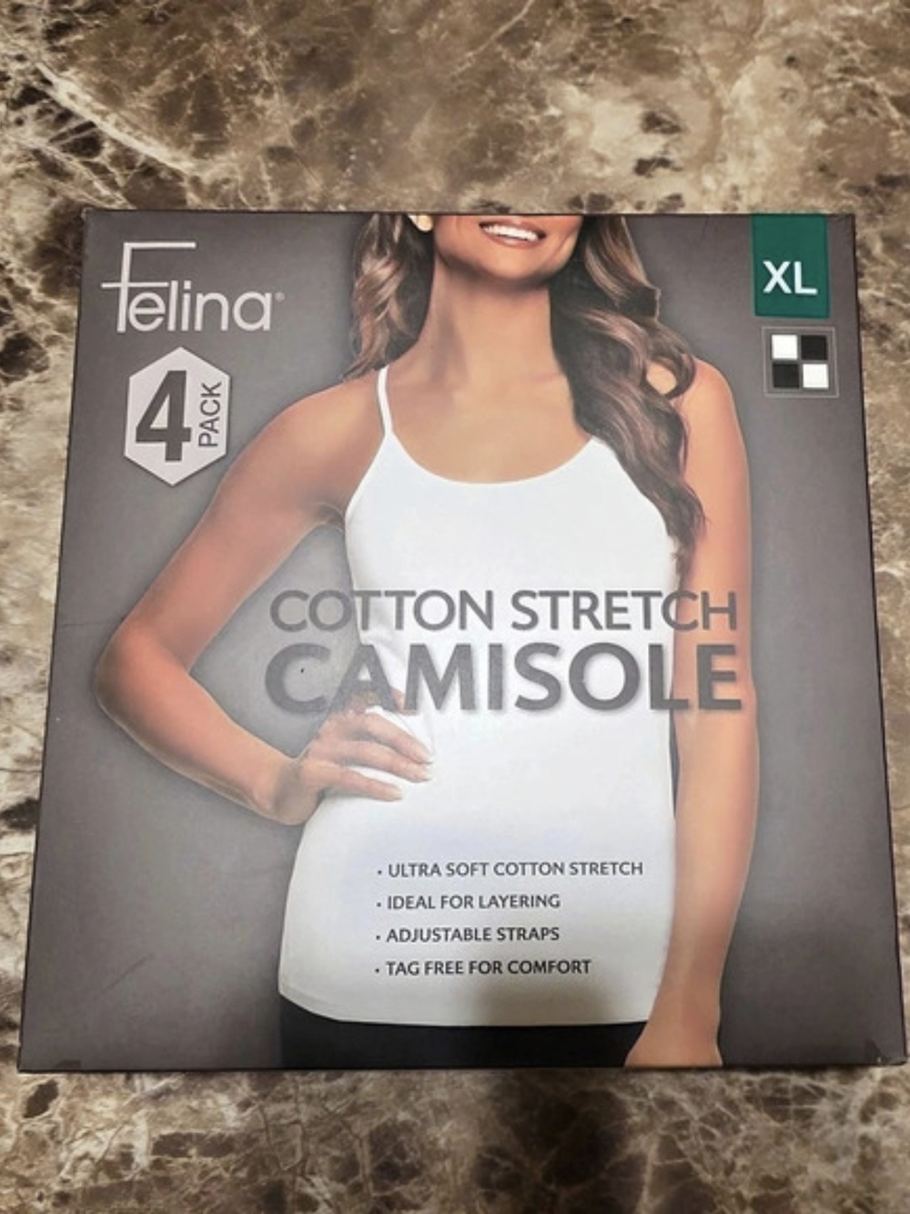 Felina Cotton Stretch Camisole 4-Pack White & Black XL